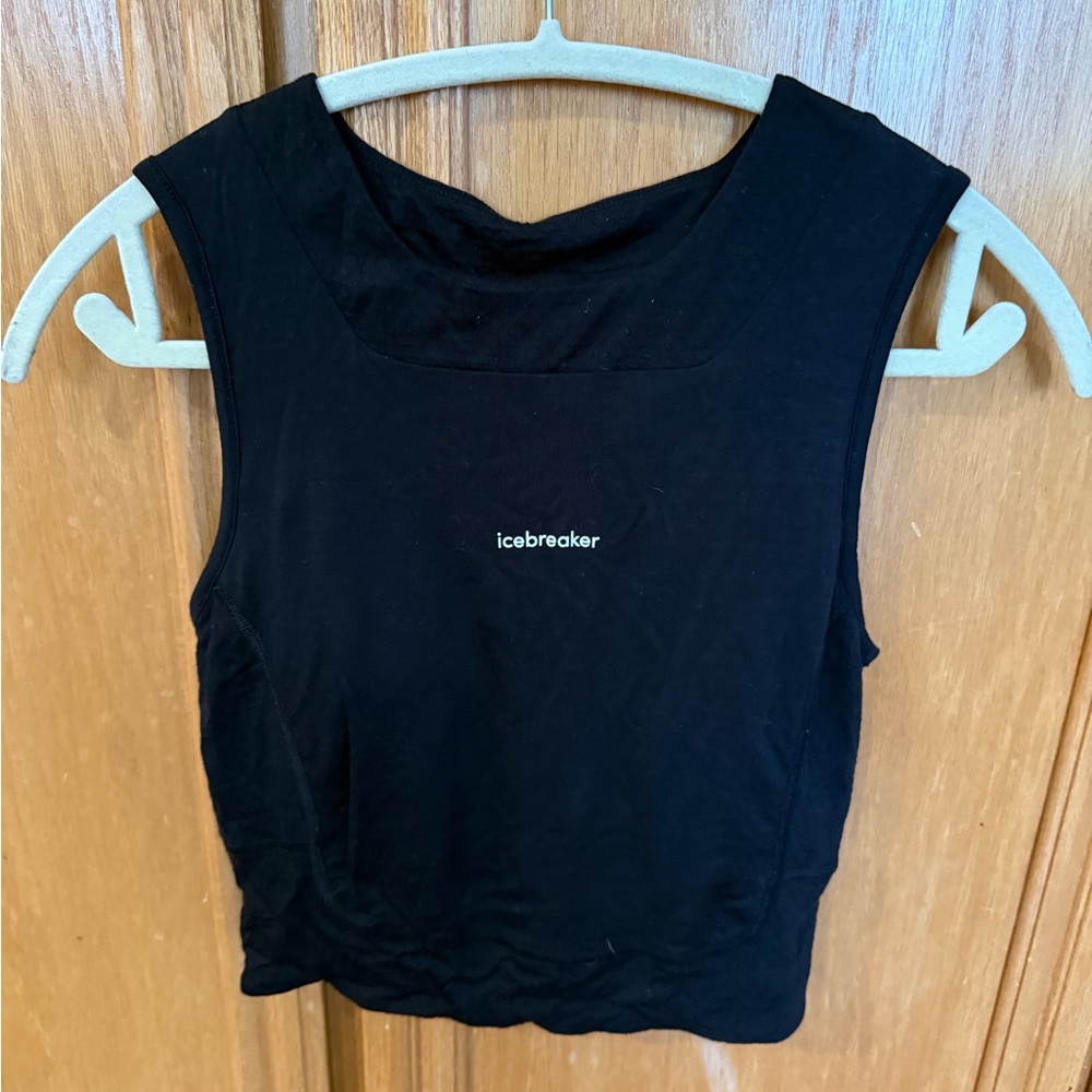 Icebreaker Black Women's Merino Crop Bra Top with removable padding, small